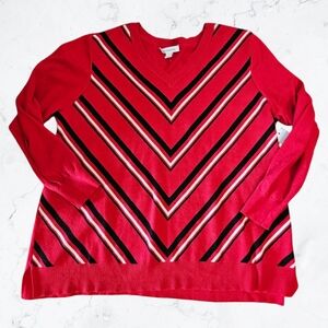 New Liz Claiborne Red, Black & White Chevron Stripe Plus Sweater